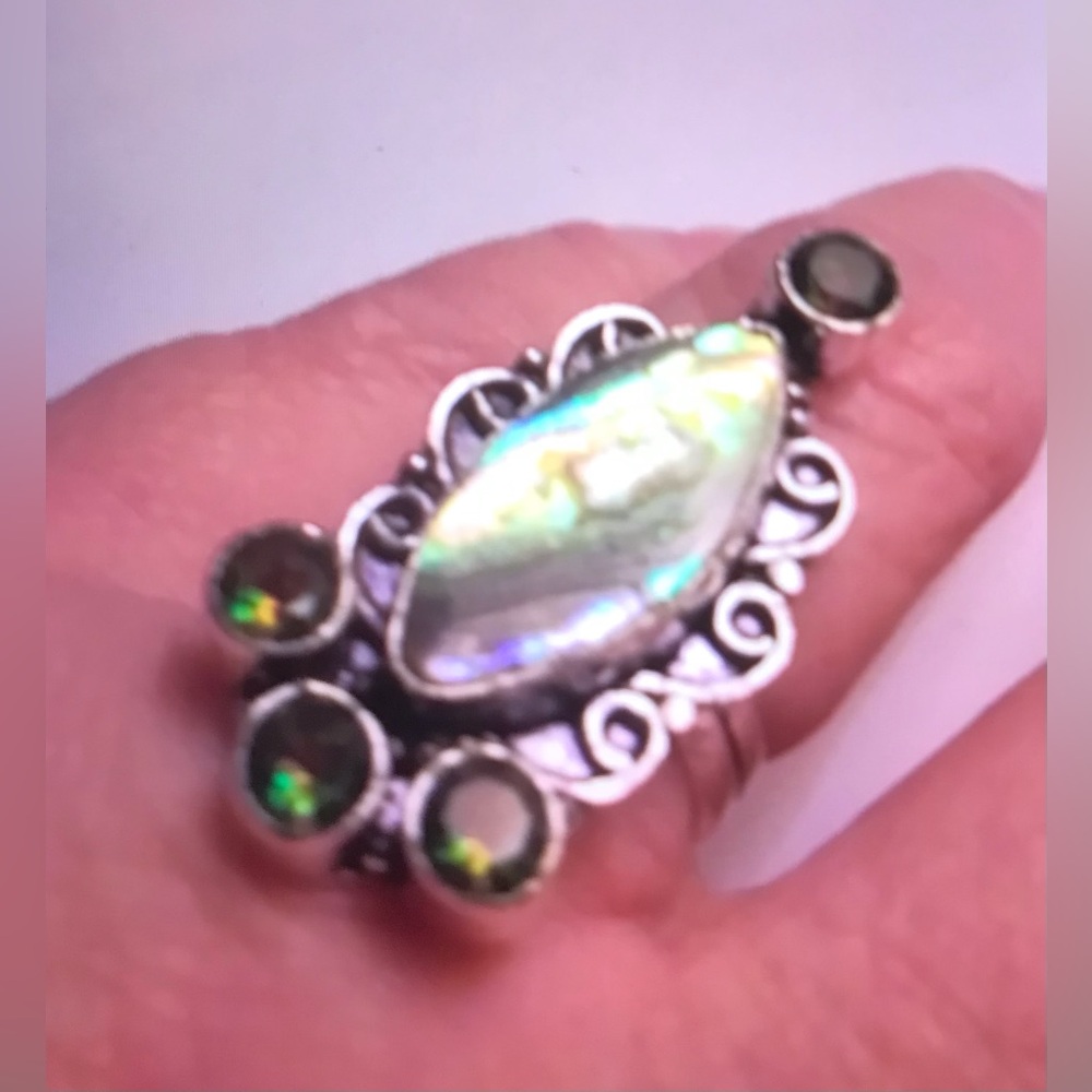 Abalone Mystic Topaz Stamped 925 Sterling Silver Ring
